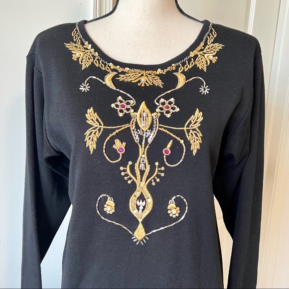 Vintage CAROLE LITTLE Petite Wool Blend Embellished Sweater Dress—SZ. SP - Picture 3 of 12